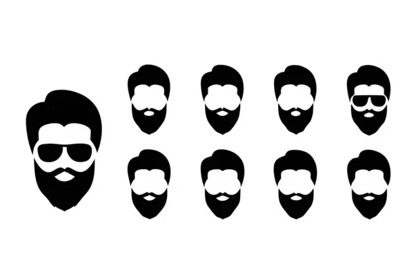 Berber Dükkanı Saç Tıraşı ve Sakal Biçimli Vektör Beyaz Arkaplan Üzerine Siyah ve Gri tonda Düz Tasarım Ayarladı