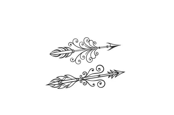 Süslü Süslemeler ve Beyaz Arkaplanda El Çizimi Tasarımı ile Klasik Ok Vektörü Seti
