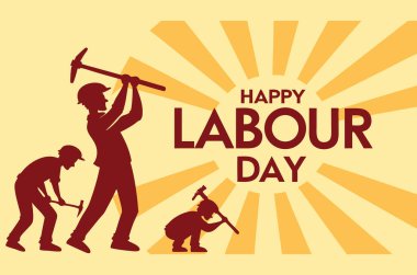 İşçilerin Silueti İşçi Bayramı Mesajı ve Günışığı Arkaplanı ile Araç Yükseltiyor