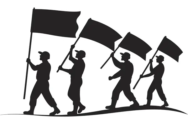 İşçi Bayramı Bayrakları ve İşaret Vektörleriyle Yürüyen İşçi Silueti
