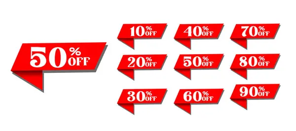 % 50 ila% 90 indirimli Kırmızı İndirim Rozet Düz Vektör Satış Etiketlerini Ayarla