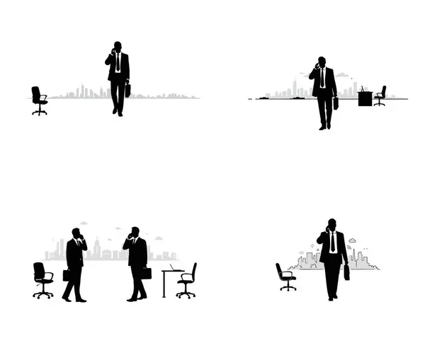 İş Adamı Cep Telefonu Silueti Kurumsal İletişim Vektörüyle Konuşuyor