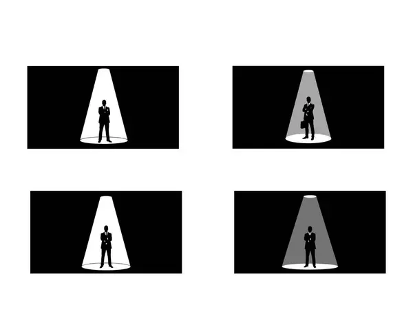 Spot Işığı Altında İşadamı Siluet Liderliği ve Tanıma Vektörü