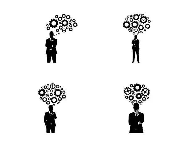 İş Adamı Silueti ve Gears Kafa Planlama ve Yenilik Vektörünün Üzerinde