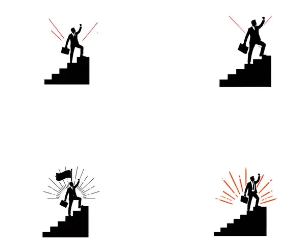 İş Adamı Silueti Merdiven Altında Başarı Hedefine Ulaşılıyor Kariyer Büyütme Vektörü