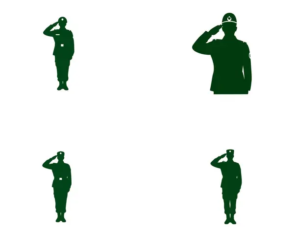 Pakistanlı Asker Silueti Selamlıyor Bağımsızlık veya Savunma Günü için Yeşil Düz Vektör