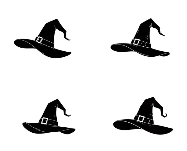 Beyaz Arkaplanda Tokalı Cadı Sivri Şapkalı Siluet