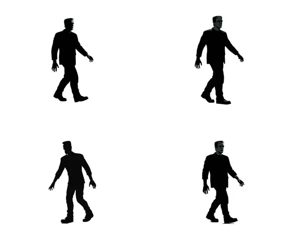 Frankenstein Canavarı Silueti Beyaz Arkaplanda Kollarıyla Yürüyor