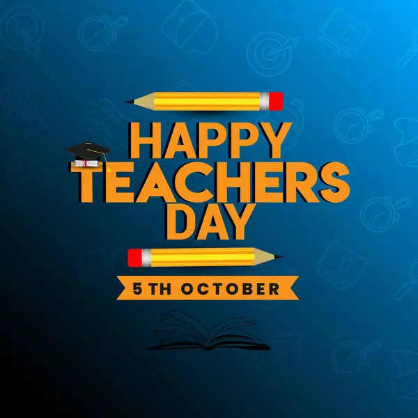 Öğretmenler Günü Kutlama Kartı Tasarımı Kalemlerle ve 5 Ekim Kutlamalarıyla Mutlu Yıllar