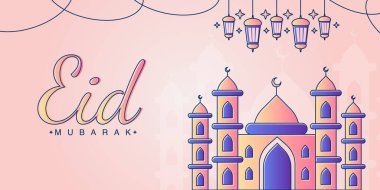 Cami, fener, arka plan, bayram tasarımlı Mübarek bayramı afişi