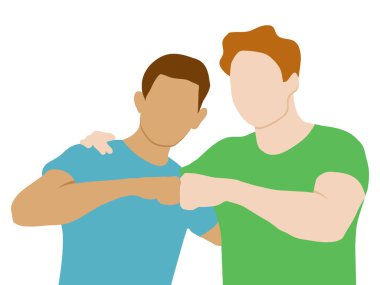 Birbirine dostça yumruk atan iki adam, mutlu arkadaşlık günleri.