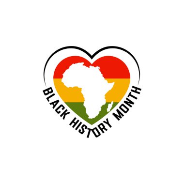 Black History Month Heart shape design with African map silhouette clipart