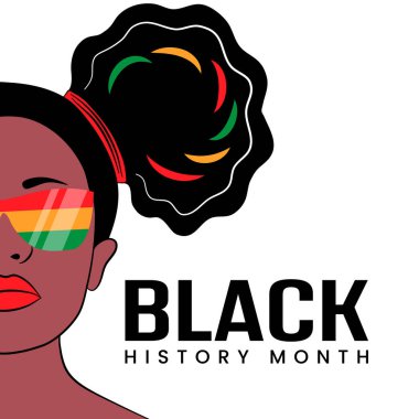 Black History Month design with cool Afro woman illustration, American African woman, Red, Yellow, Green clipart