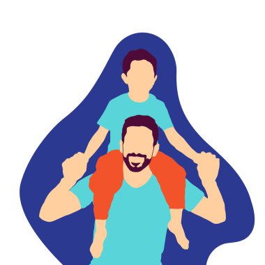 Oğlu babasıyla omuz omuza, Babalar Günü, düz tasarım.