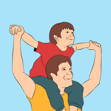 Baba oğluna omuz gezdirme, Babalar Günü, Poster, Bayrak, Vektör Tasarımı