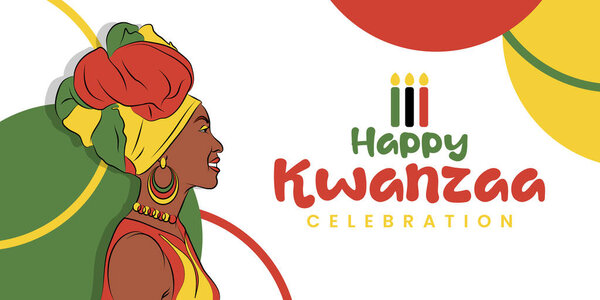 Векторный шаблон плаката Кванзы, африканская женщина в тюрбане