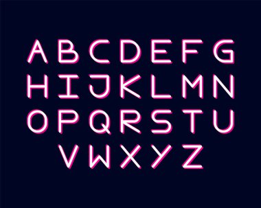 Pembe Neon Yazıtipi alfabesi, Harfler, Özel yazı tipi, Vektör şablonu