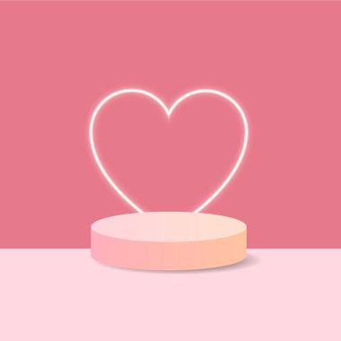 Pink Heart podium with pedestal, 3d stage, Abstract background, Product display clipart