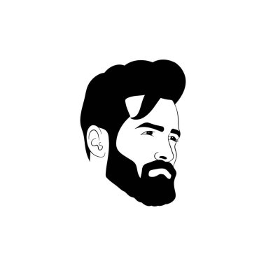 Sakallı Adam Yüzü Simgesi, vektör tasarımı, beyaz üzerine izole edilmiş