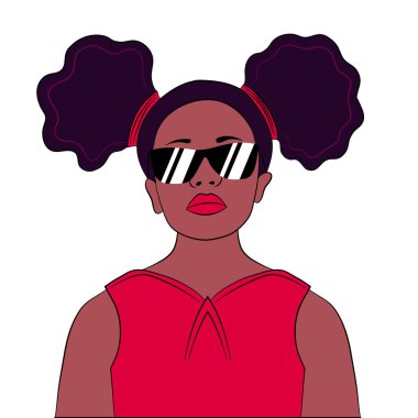 Güneş Gözlüğü Portresindeki Harika Afro Çörek Kadın, Vektör Tasarım, Amerikalı Afrikalı Kadın