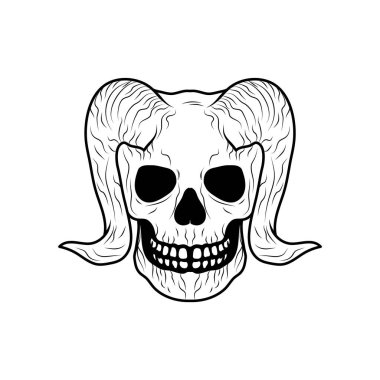 Boynuz Resimli Kafatası, İzole edilmiş, Vektör Tasarımı