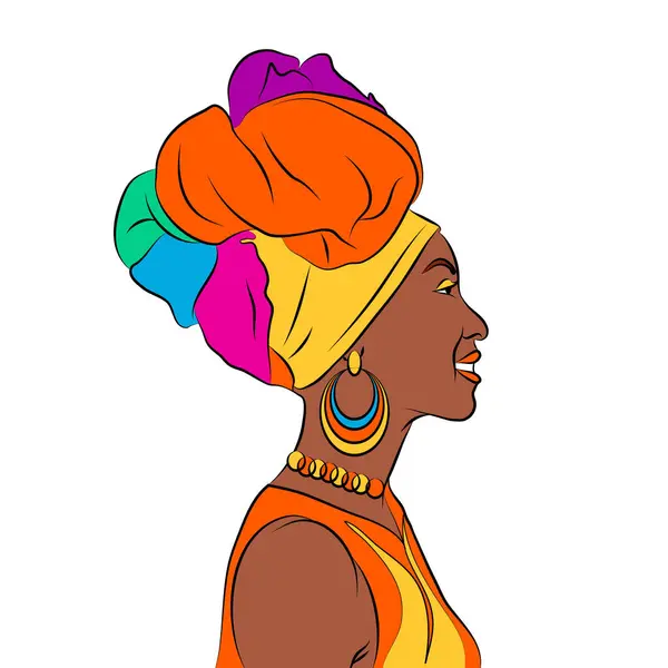 stock vector African Woman in Colorful Turban Vector Illustration, American African Woman