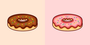 Donut seti, Çilek ve Çikolata, Tat, Clipart, Vektör şablonu