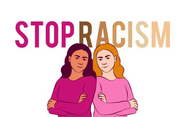 Stop Racism Poster, Illustration of two skin color girls clipart