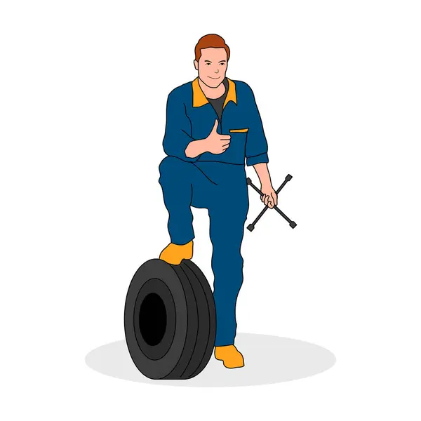 stock vector Mechanic with Tire illustration, Man, Mechanic Tools, Vector design