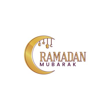 Ramadan Mubarak gold crescent moon isolated on white, Vector template clipart