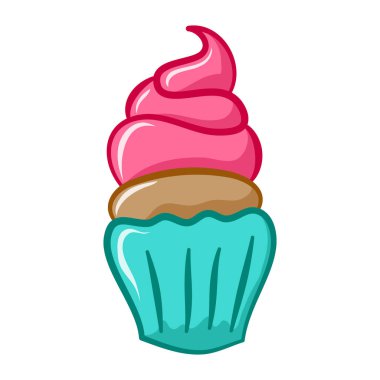 Cupcake with pink frosting vector clip art clipart