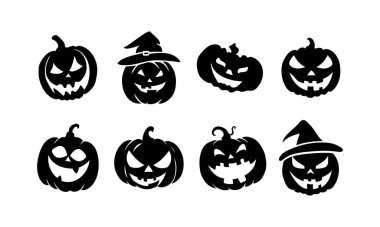 Set of Halloween Pumpkins Silhouette vector art clipart