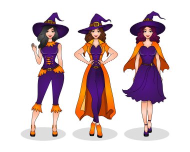 Cadı kostümlü Cadılar Bayramı Kadını Çizimleri