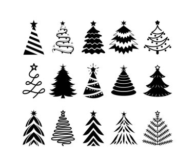 Noel Ağacı Silüetleri, İzole, Vektör Koleksiyonu