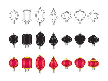 Traditional Chinese Lanterns with Festive Red and Gold Colors for Celebrations clipart