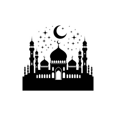 Hilal Ay ve Yıldızlı Cami Silüet Vektörü