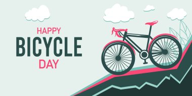 Mutlu Bisiklet Günü Vektör İllüstrasyonu: Bulutlu Spor Bisikleti, Kutlama Tasarımı