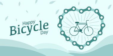 Dünya Bisiklet Günü Posteri Minimal Hat Sanat Bisikleti, Yapraklar ve Bulutlu Çevre dostu Bisiklet Sanatı Sanatı