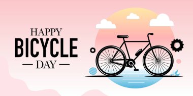 Bisiklet Günü Bayrağı: Retro Bisiklet, Mezuniyet Çemberi, Kutlama Vektörü