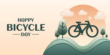 Mutlu Bisiklet Günü Sancak Vektörü: Doğa Manzarası, Siluet Bisikleti, Yumuşak Renkler