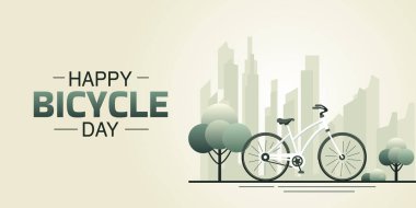 Mutlu Bisiklet Günü Vektörü: Şehir Bisikleti, Şehir Parkı, Düz Tasarım