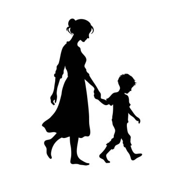 Anne ve Oğul Yürüyen Siluet