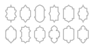 İslami Kemer Vektörü Süsleme Penceresi ve Kapı Çerçevesi Mimarlık ve Dekorasyon için Arabesk Çerçeve Tasarımları