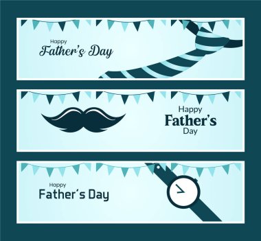 Babalar Günü Sancak Seti, Bıyık, Kravat, Posterler, Kartlar, Sosyal Medya için Elementler Vektör Tasarımları