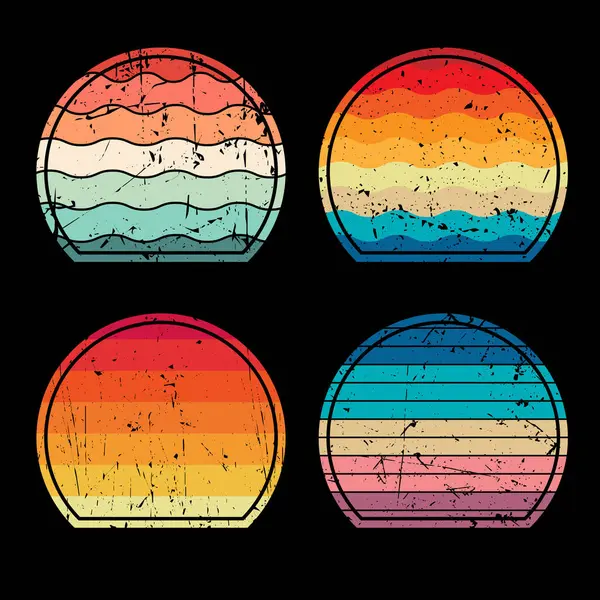 80 'ler ve 90' ların Retro Sunset Sunset Art Bundle tarzında retro gün batımları