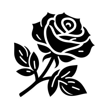 Beyaz arkaplandaki gül çiçeği silueti logosu, vektör simgesi