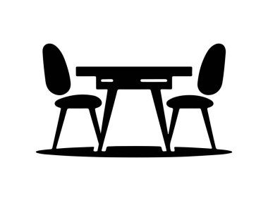 Bir masa ve sandalye silueti vektör çizimi. Siluetler Sandalyeler ve Masa. - Kafenin içinde. Vektör Siyah Görüntü Beyaz Arkaplanda İzole Edildi.