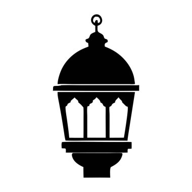 İslami Fenerler İllüstrasyon Tasarımı, İslami Silüet Dekorasyon Şablonu Vektörü. İslami Ramazan Feneri Sembolü. Düz Arap simgesi siyah beyaz,