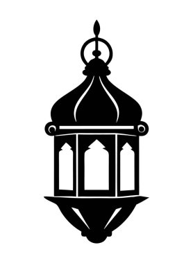 İslami Ramazan Feneri Sembolü. Düz Arap simgesi, siyah beyaz, İslami Fenerler İllüstrasyonu 