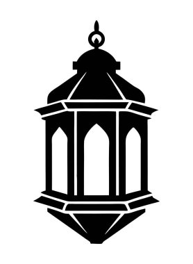 İslami Ramazan Feneri Sembolü. Düz Arap simgesi, siyah beyaz, İslami Fenerler İllüstrasyonu 